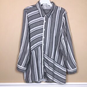 Coldwater Creek Women’s Striped Gray White Muslin Cotton Button-Up Shirt